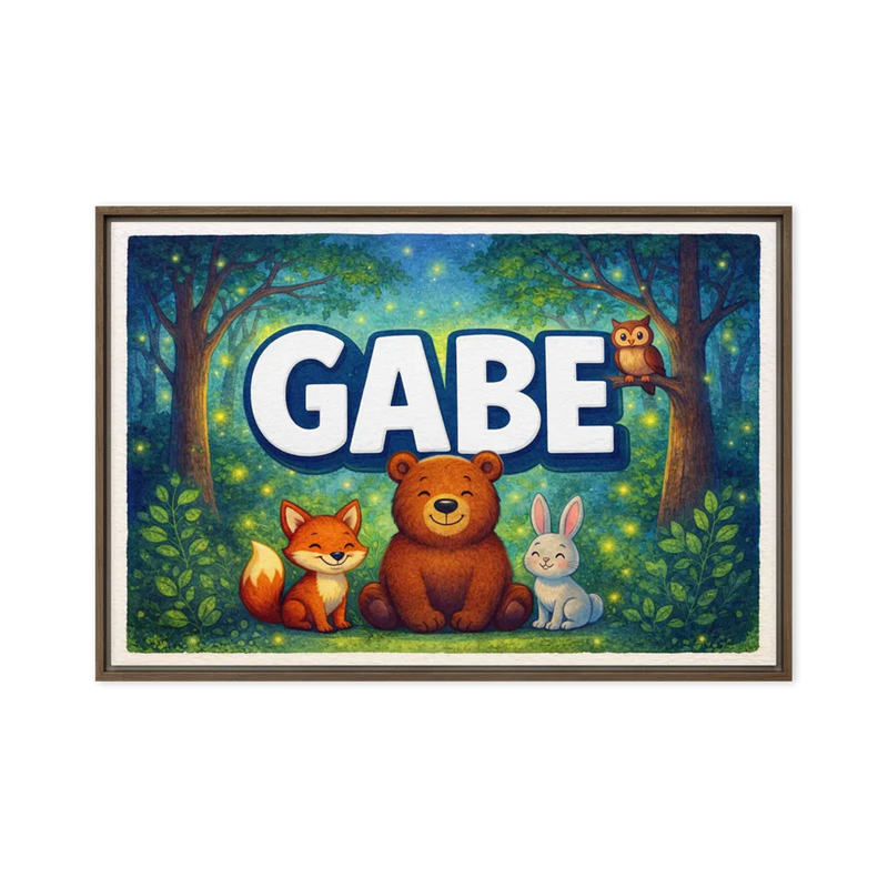 Gabe Name Art - Forest Friends personalized wall print for kids