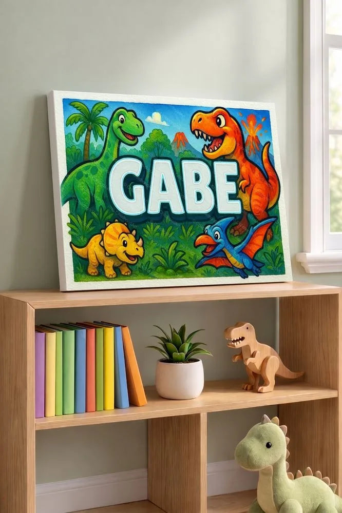 Gabe Name Art - Dinosaur Adventure personalized wall print for kids