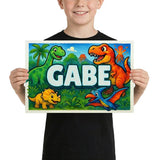 Gabe Name Art - Dinosaur Adventure personalized wall print for kids