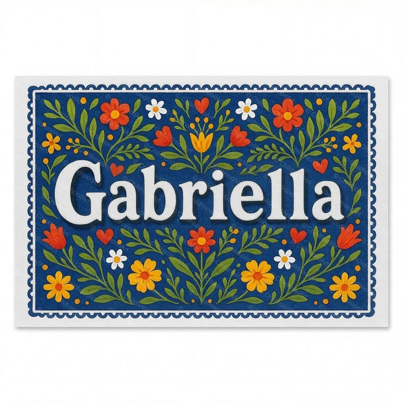 Gabriella Name Art - Floral Farmhouse personalized wall print for kids