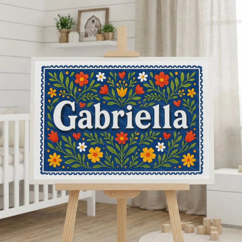 Gabriella Name Art - Floral Farmhouse personalized wall print for kids