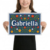 Gabriella Name Art - Floral Farmhouse personalized wall print for kids