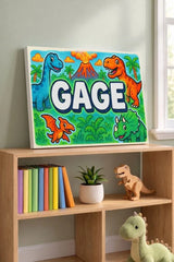 Gage Name Art - Dinosaur Adventure personalized wall print for kids