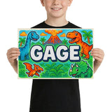 Gage Name Art - Dinosaur Adventure personalized wall print for kids