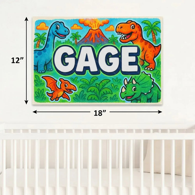 Gage Name Art - Dinosaur Adventure personalized wall print for kids