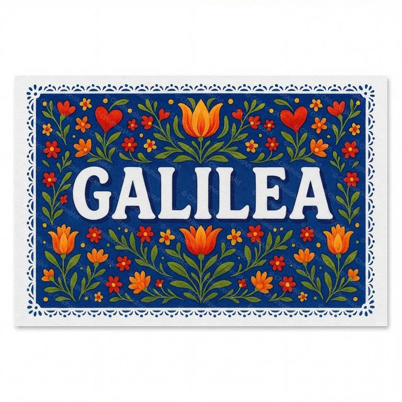 Galilea Name Art - Floral Farmhouse personalized wall print for kids