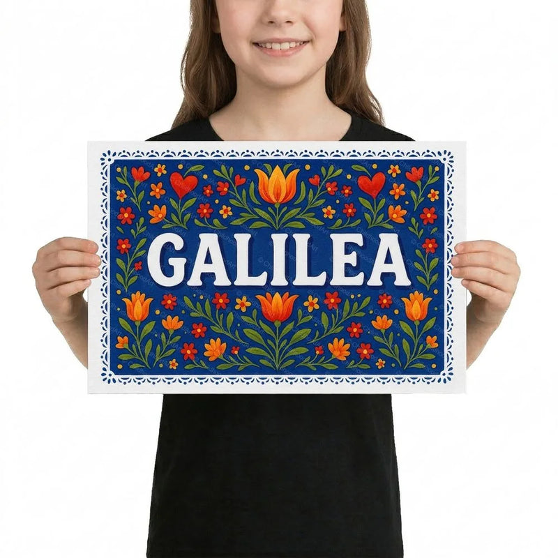 Galilea Name Art - Floral Farmhouse personalized wall print for kids