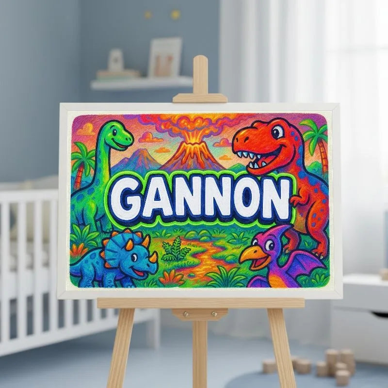 Gannon Name Art - Dinosaur Adventure personalized wall print for kids
