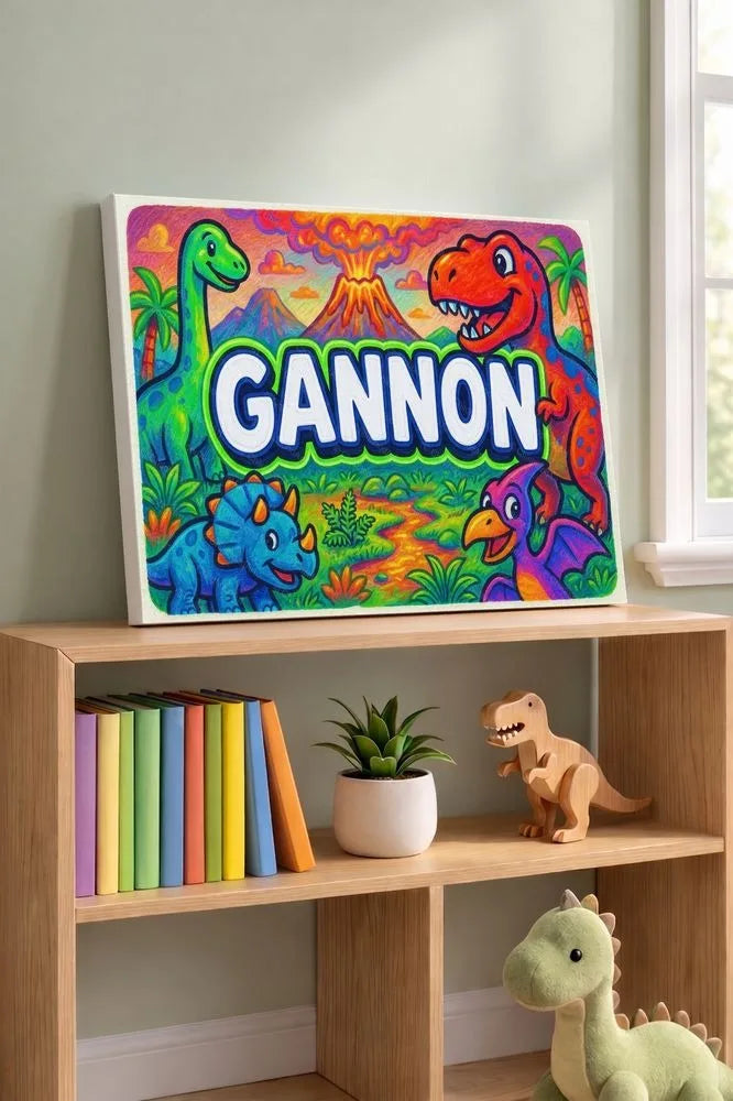 Gannon Name Art - Dinosaur Adventure personalized wall print for kids