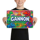 Gannon Name Art - Dinosaur Adventure personalized wall print for kids