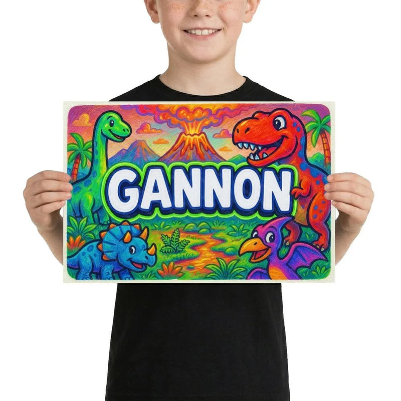 Gannon Name Art - Dinosaur Adventure personalized wall print for kids