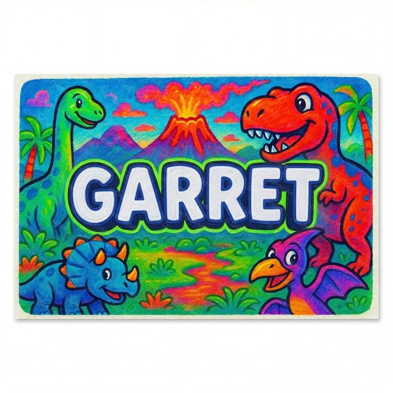 Garret Name Art - Dinosaur Adventure personalized wall print for kids