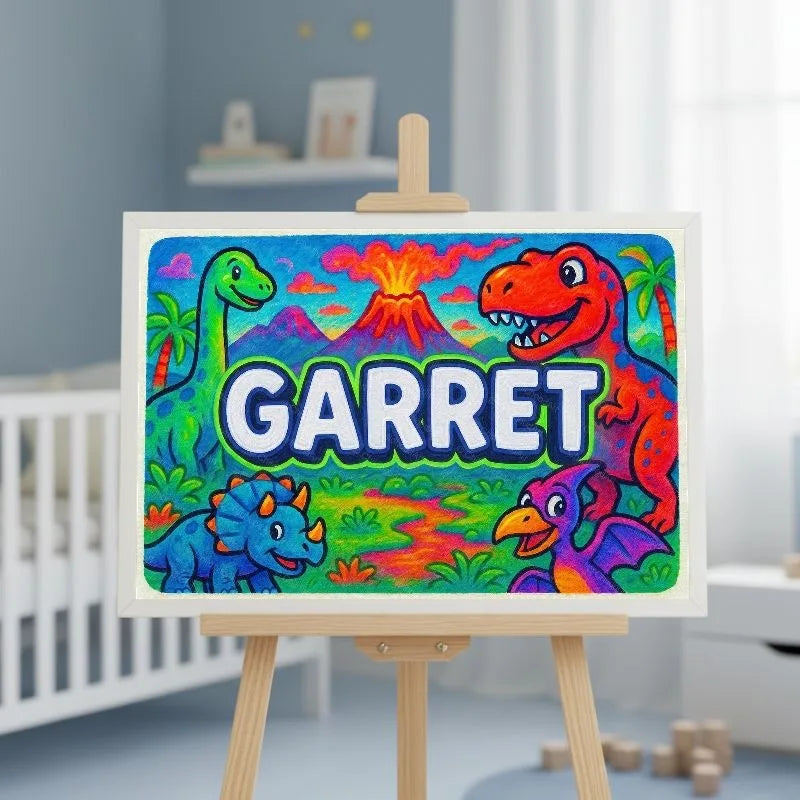 Garret Name Art - Dinosaur Adventure personalized wall print for kids
