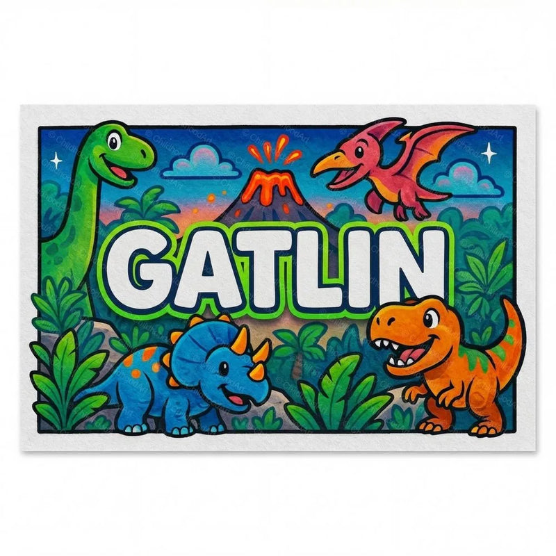 Gatlin Name Art - Dinosaur Adventure personalized wall print for kids