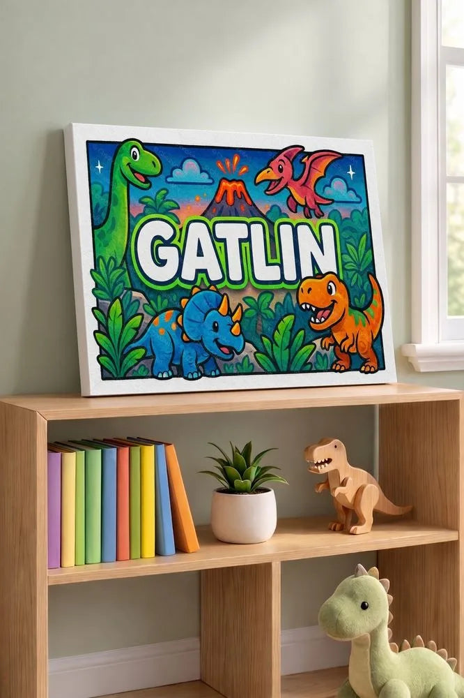 Gatlin Name Art - Dinosaur Adventure personalized wall print for kids