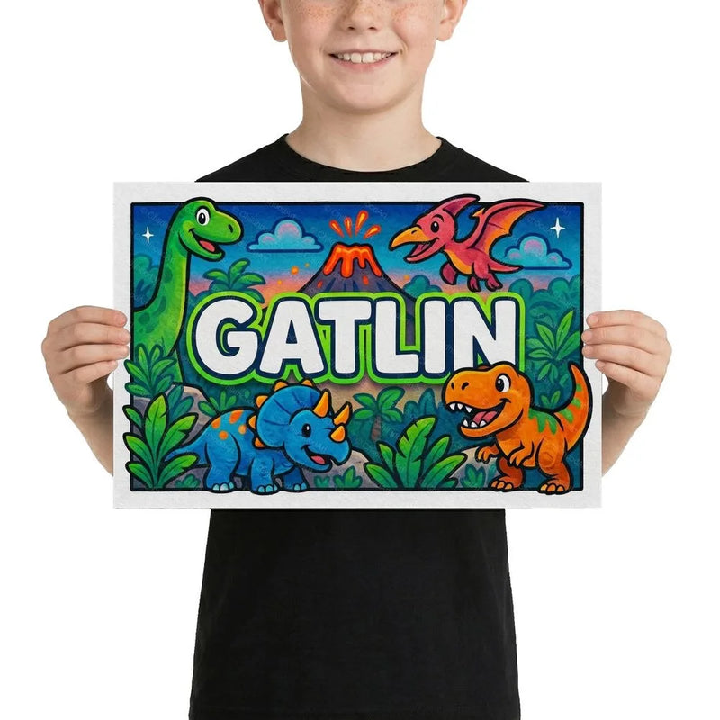 Gatlin Name Art - Dinosaur Adventure personalized wall print for kids