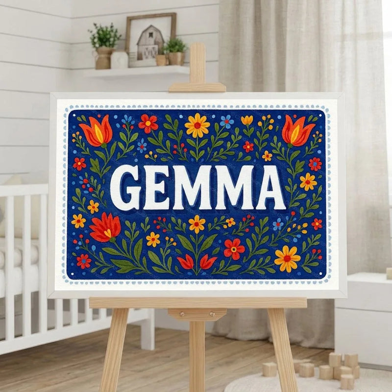 Gemma Name Art - Floral Farmhouse personalized wall print for kids