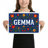 Gemma Name Art - Floral Farmhouse personalized wall print for kids