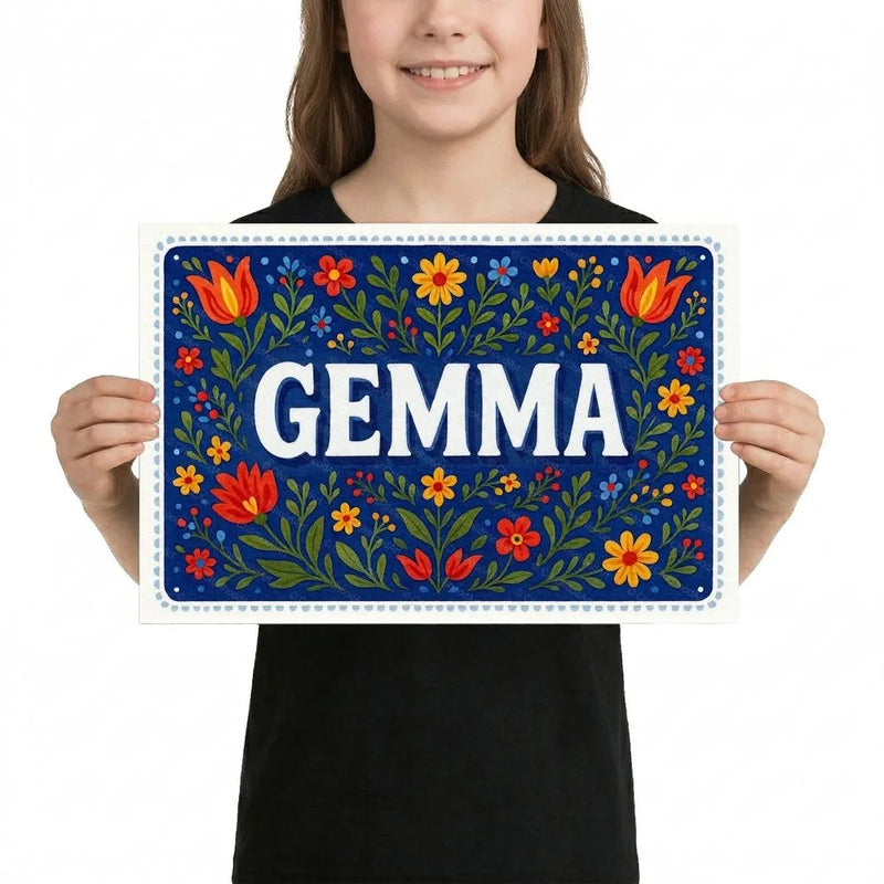 Gemma Name Art - Floral Farmhouse personalized wall print for kids