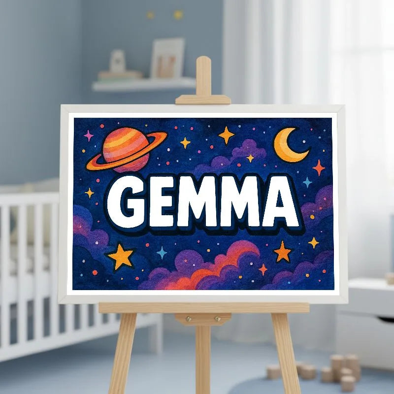 Gemma Name Art - Space Explorers personalized wall print for kids
