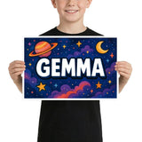 Gemma Name Art - Space Explorers personalized wall print for kids