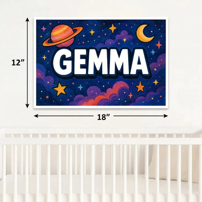 Gemma Name Art - Space Explorers personalized wall print for kids