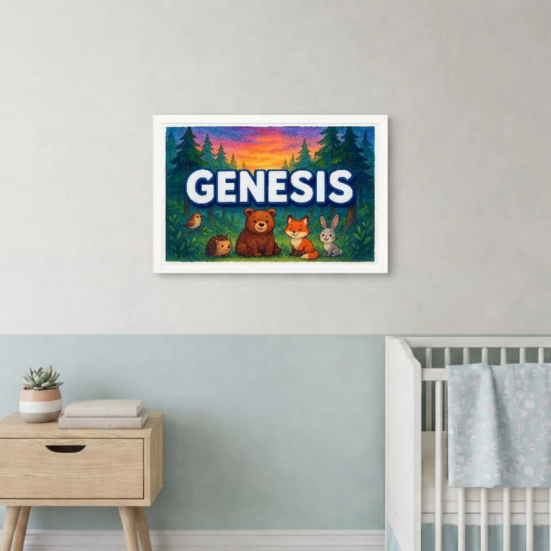 Genesis Name Art - Forest Friends personalized wall print for kids