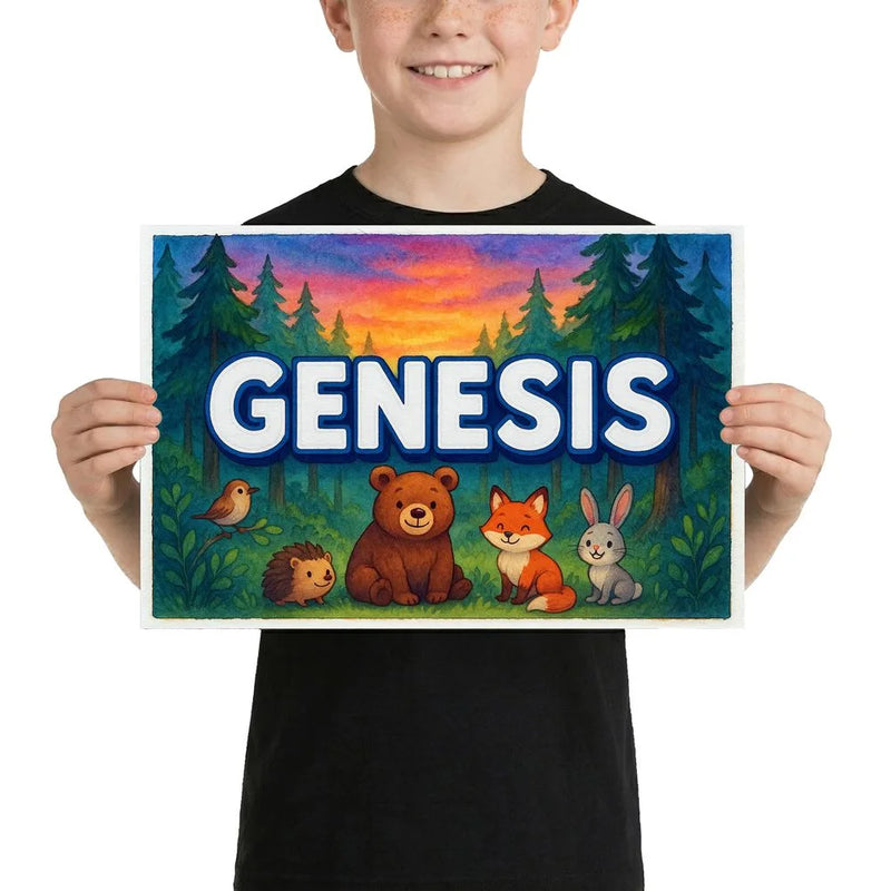 Genesis Name Art - Forest Friends personalized wall print for kids
