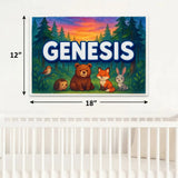 Genesis Name Art - Forest Friends personalized wall print for kids