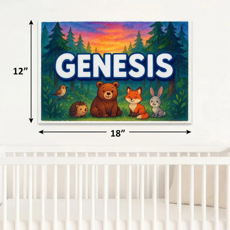 Genesis Name Art - Forest Friends personalized wall print for kids