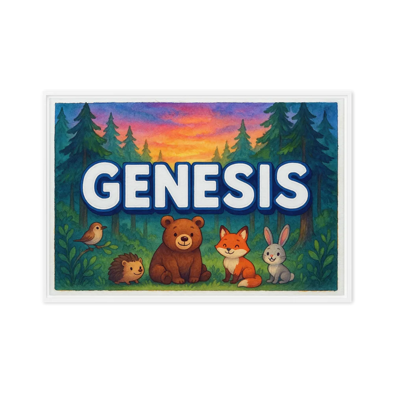 Genesis Name Art - Forest Friends personalized wall print for kids