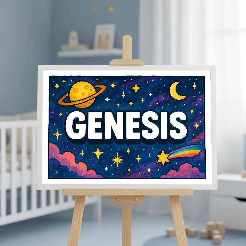 Genesis Name Art - Space Explorers personalized wall print for kids