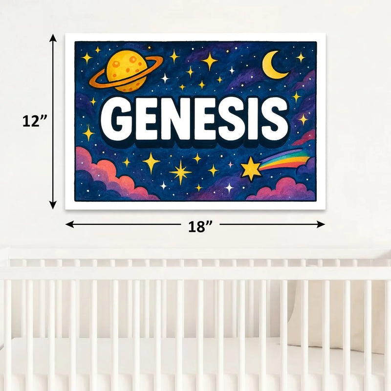 Genesis Name Art - Space Explorers personalized wall print for kids