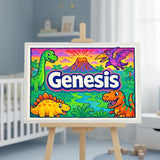 Genesis Name Art - Dinosaur Adventure personalized wall print for kids