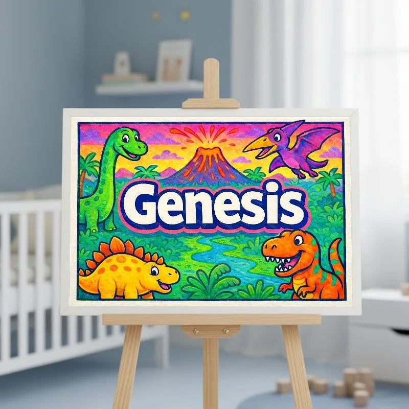 Genesis Name Art - Dinosaur Adventure personalized wall print for kids
