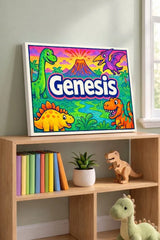 Genesis Name Art - Dinosaur Adventure personalized wall print for kids
