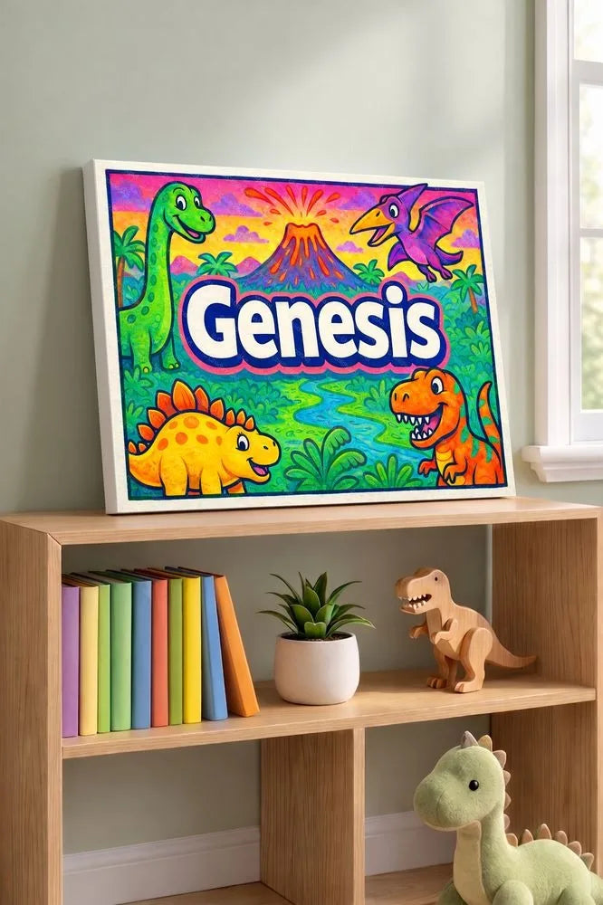 Genesis Name Art - Dinosaur Adventure personalized wall print for kids