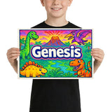 Genesis Name Art - Dinosaur Adventure personalized wall print for kids
