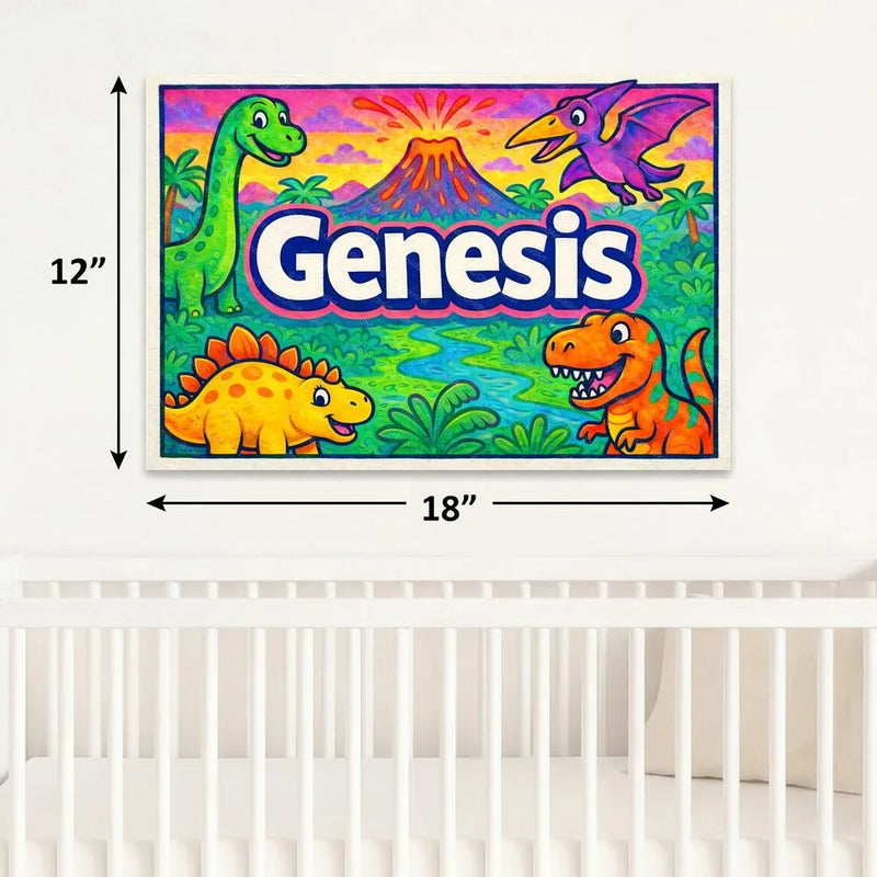Genesis Name Art - Dinosaur Adventure personalized wall print for kids