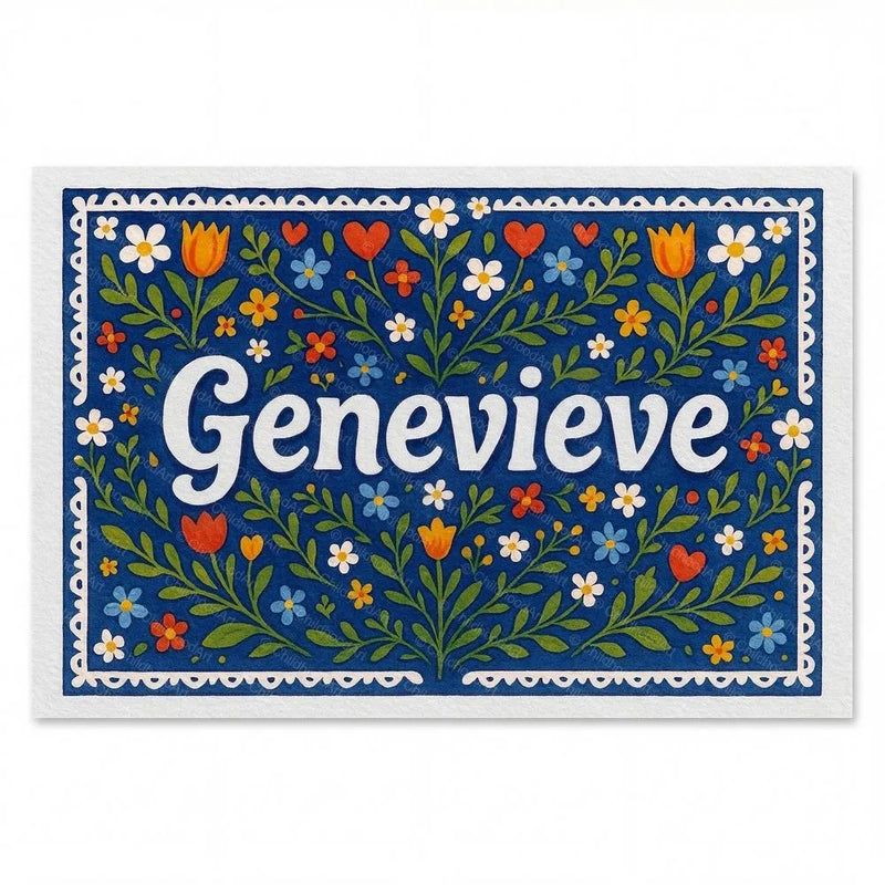 Genevieve Name Art - Floral Farmhouse personalized wall print for kids