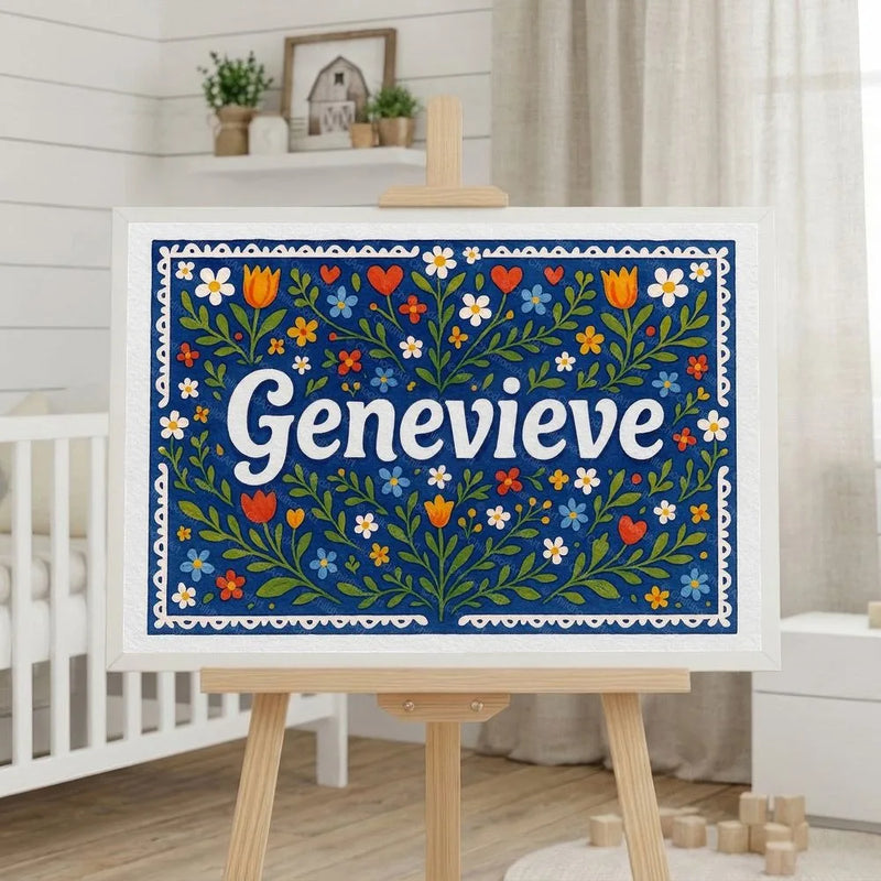 Genevieve Name Art - Floral Farmhouse personalized wall print for kids
