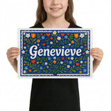 Genevieve Name Art - Floral Farmhouse personalized wall print for kids