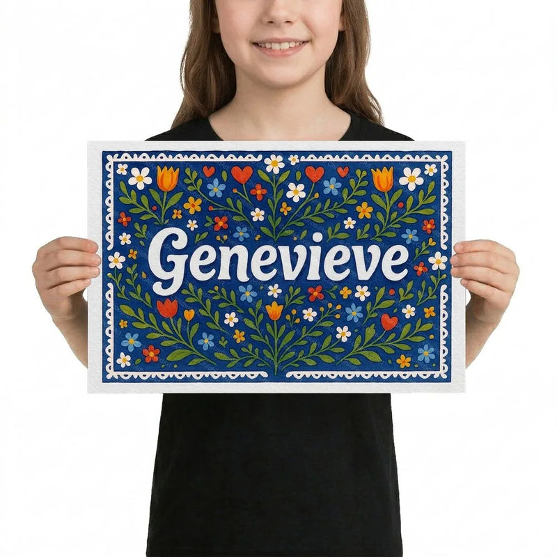 Genevieve Name Art - Floral Farmhouse personalized wall print for kids