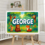 George Name Art - Forest Friends personalized wall print for kids