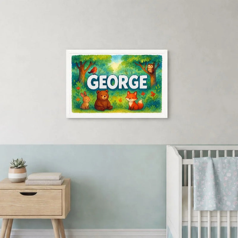 George Name Art - Forest Friends personalized wall print for kids