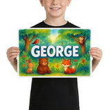 George Name Art - Forest Friends personalized wall print for kids