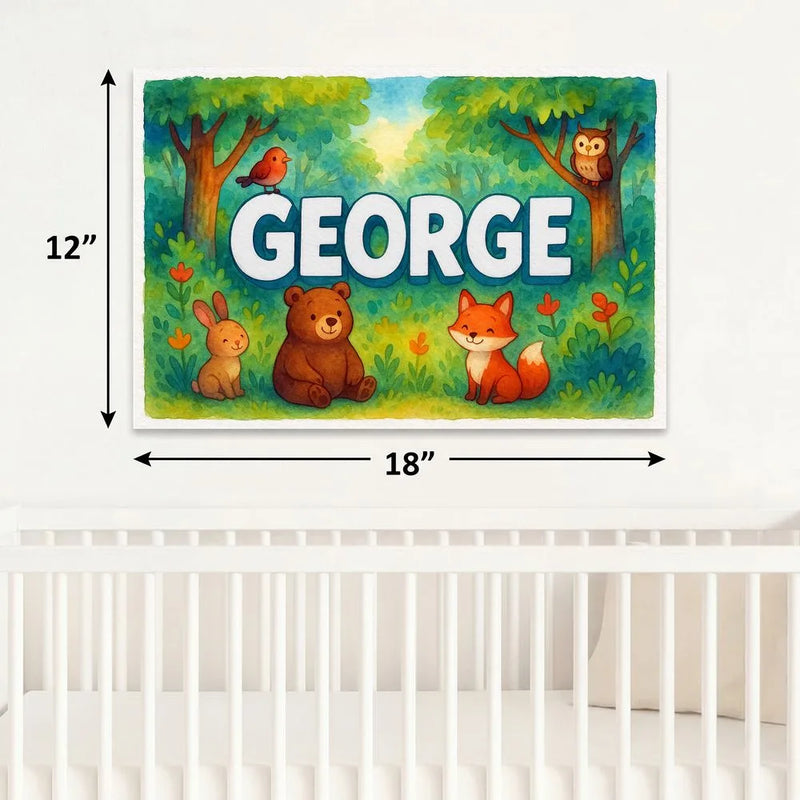 George Name Art - Forest Friends personalized wall print for kids