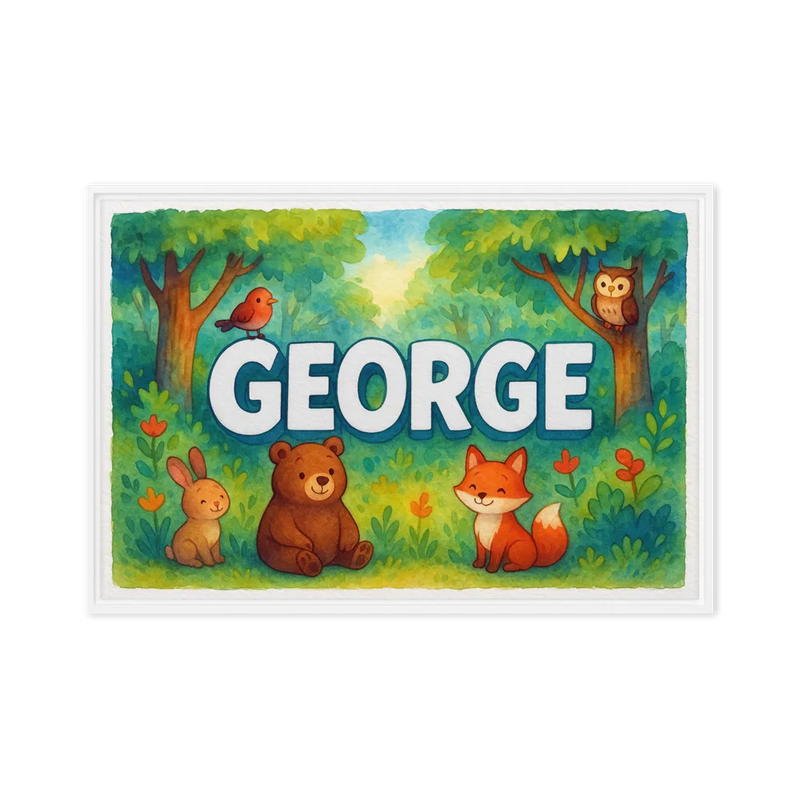 George Name Art - Forest Friends personalized wall print for kids