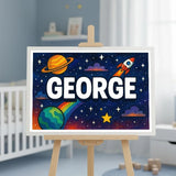 George Name Art - Space Explorers personalized wall print for kids
