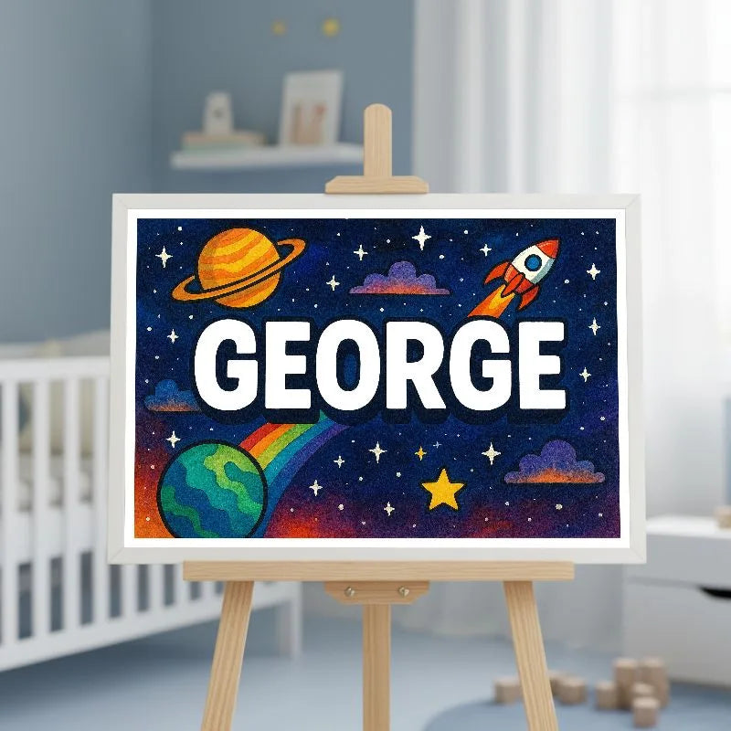 George Name Art - Space Explorers personalized wall print for kids